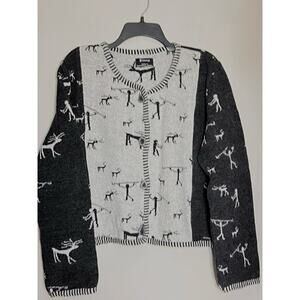 SIMU GRAY MADE IN SWEDEN CAVE ART KNIT WOOL CARDIGAN SWEATER SIZE XL